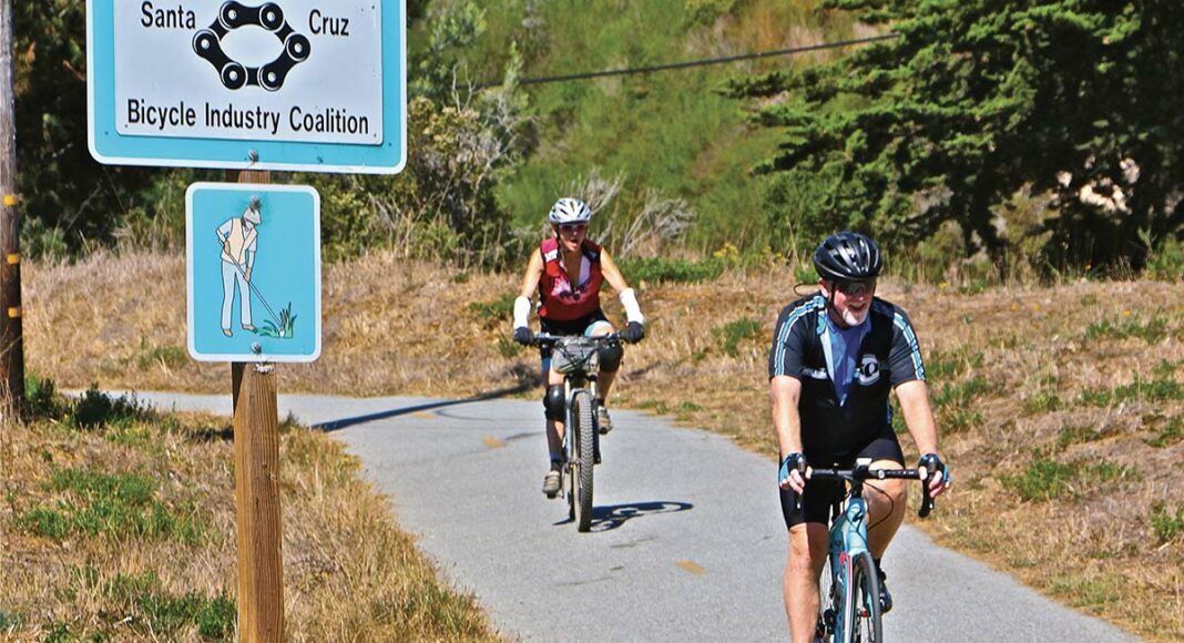 Bicyclists on bike path outside of Santa Cruz