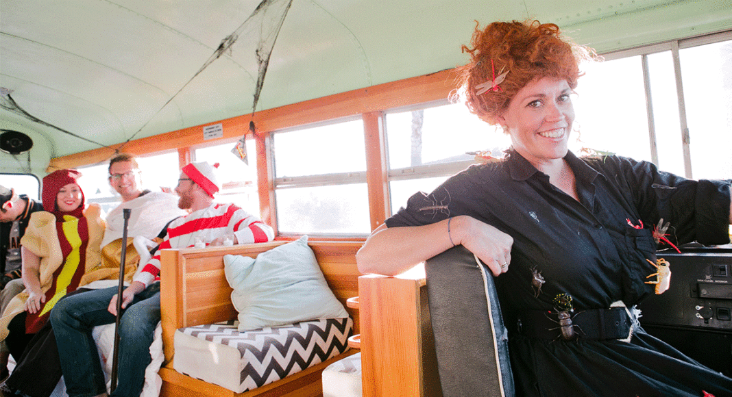 Annie Pautsch dressed as Ms. Frizzle on the Boo Cruz