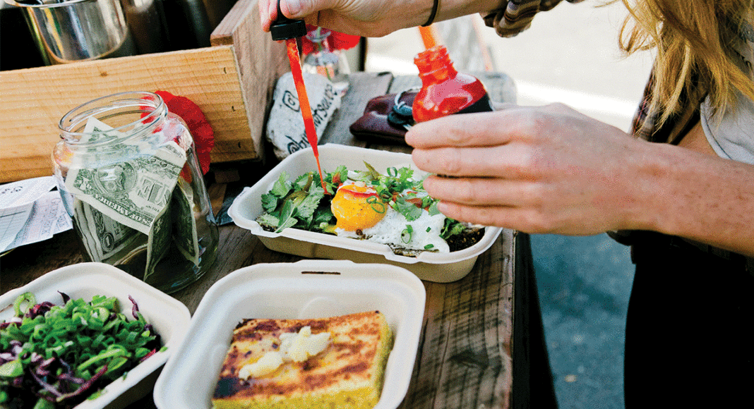 Burn Hot Sauce serve breakfast at the Westside Farmers Market in Santa Cruz