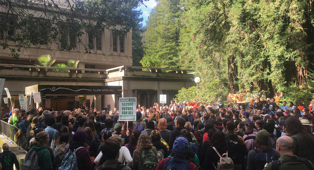 protesters gathered at Kerr Hall