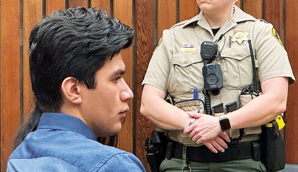 Man in profile sitting near a court official