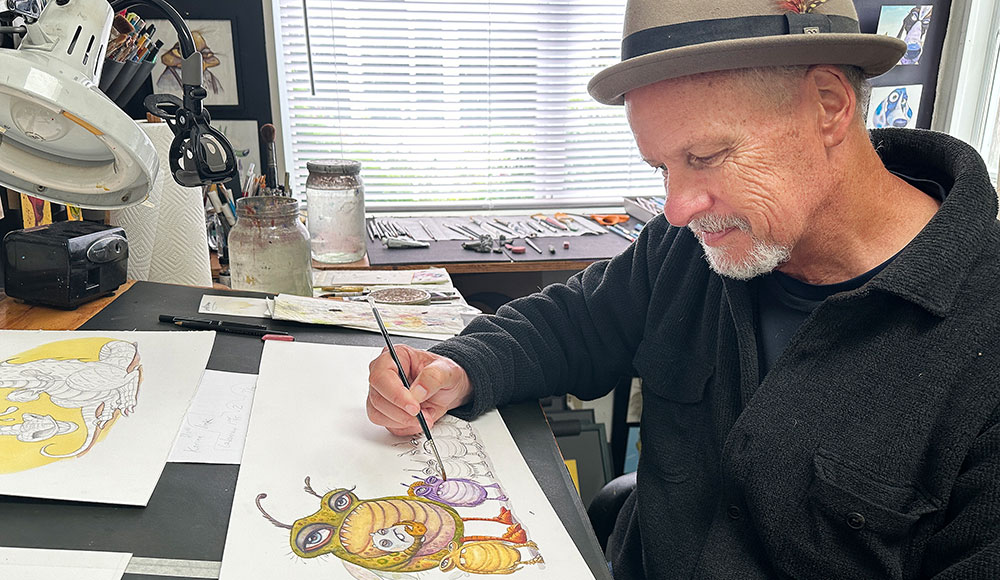 Man working on an illustration