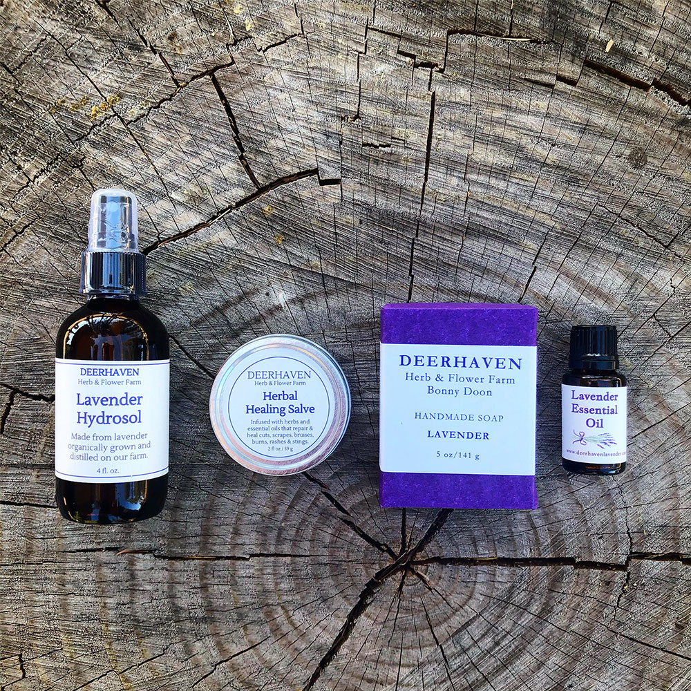 Products from Deerhaven sitting on a stump