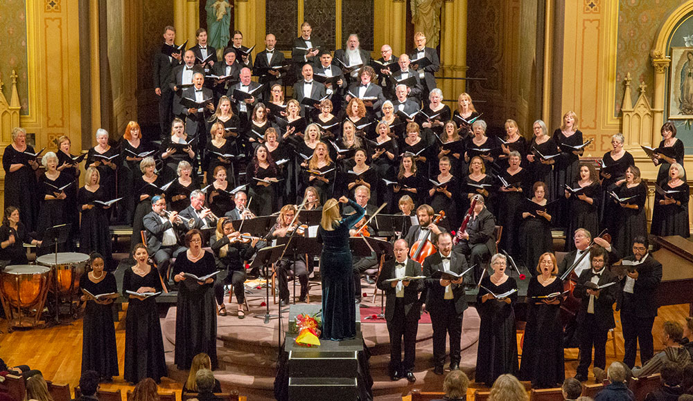 Choral group singing in a church