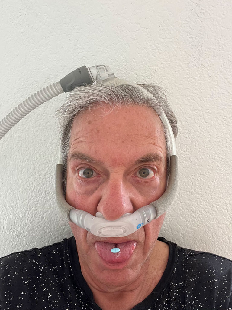 wearing CPAP headgear