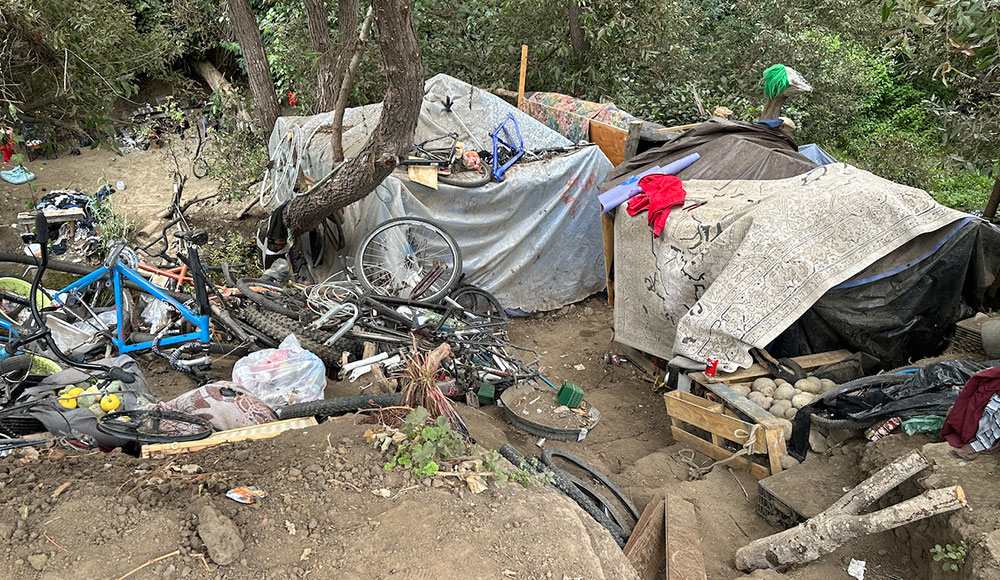 debris at homeless encampment