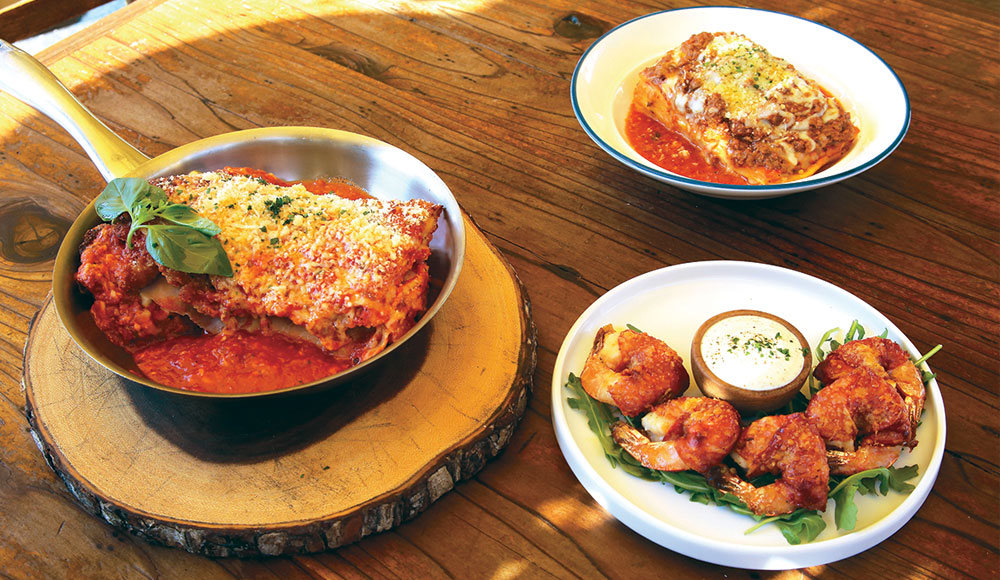 lasagna and gamberi alla diavola