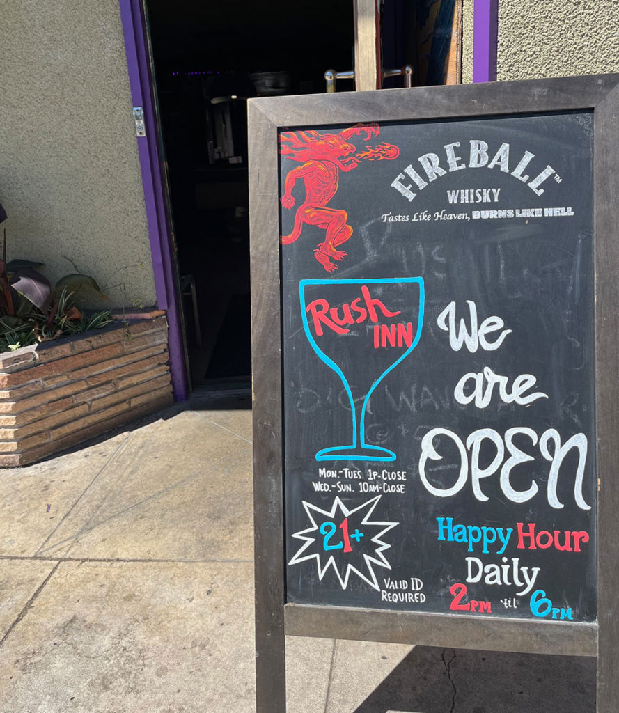 Rush Inn chalk board